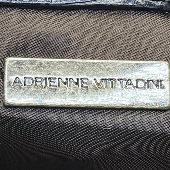 Adrienne Vittadini Women’s Black Leather Croc Embossed Tortoiseshell Top Handle - Picture 6 of 11